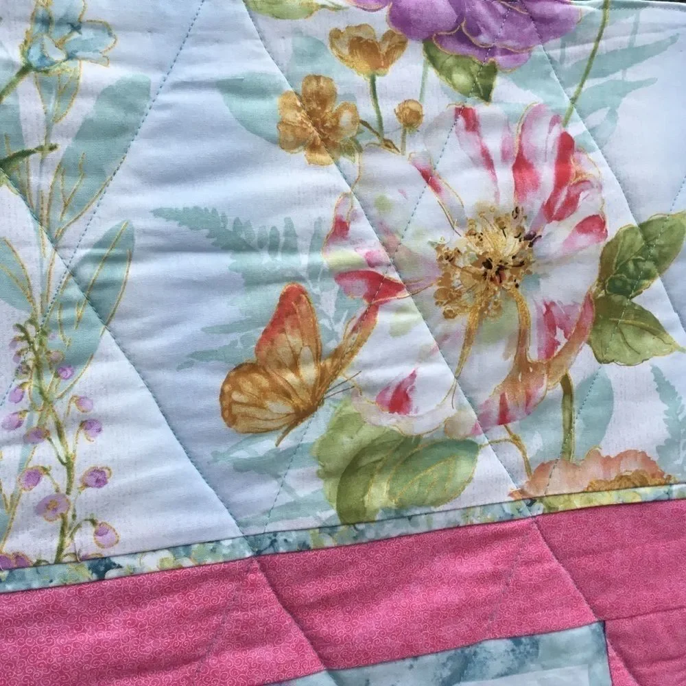 NWT Handcrafted Pastels Floral Quilt